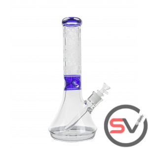 ACID ETCHED HONEY BEE GLASS PIPE 13inch- BLUE